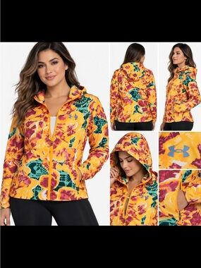 Under Armour Women’s M Floral Hooded Full Zip Windbreaker Jacket Multicolor